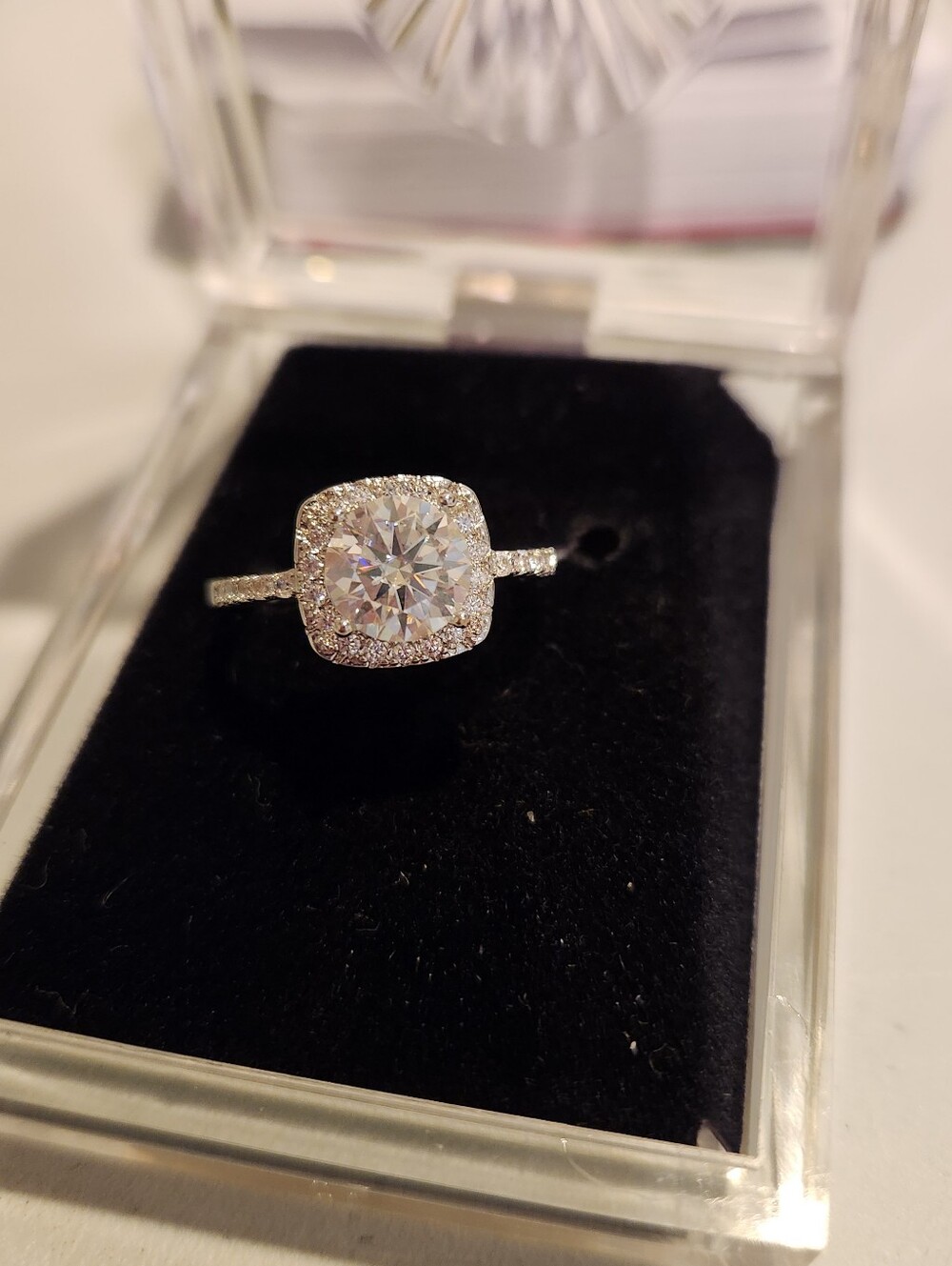 Moissanite 2 Carat, Princess Cut,  Size 9 Ring, with GRA!